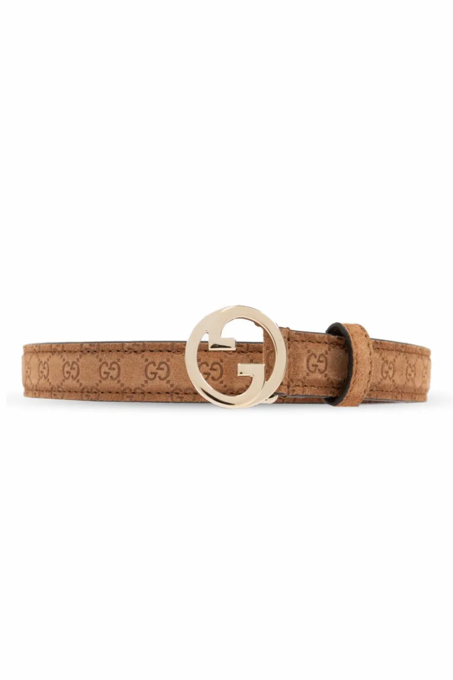 Gucci BROWN Suede belt with monogram