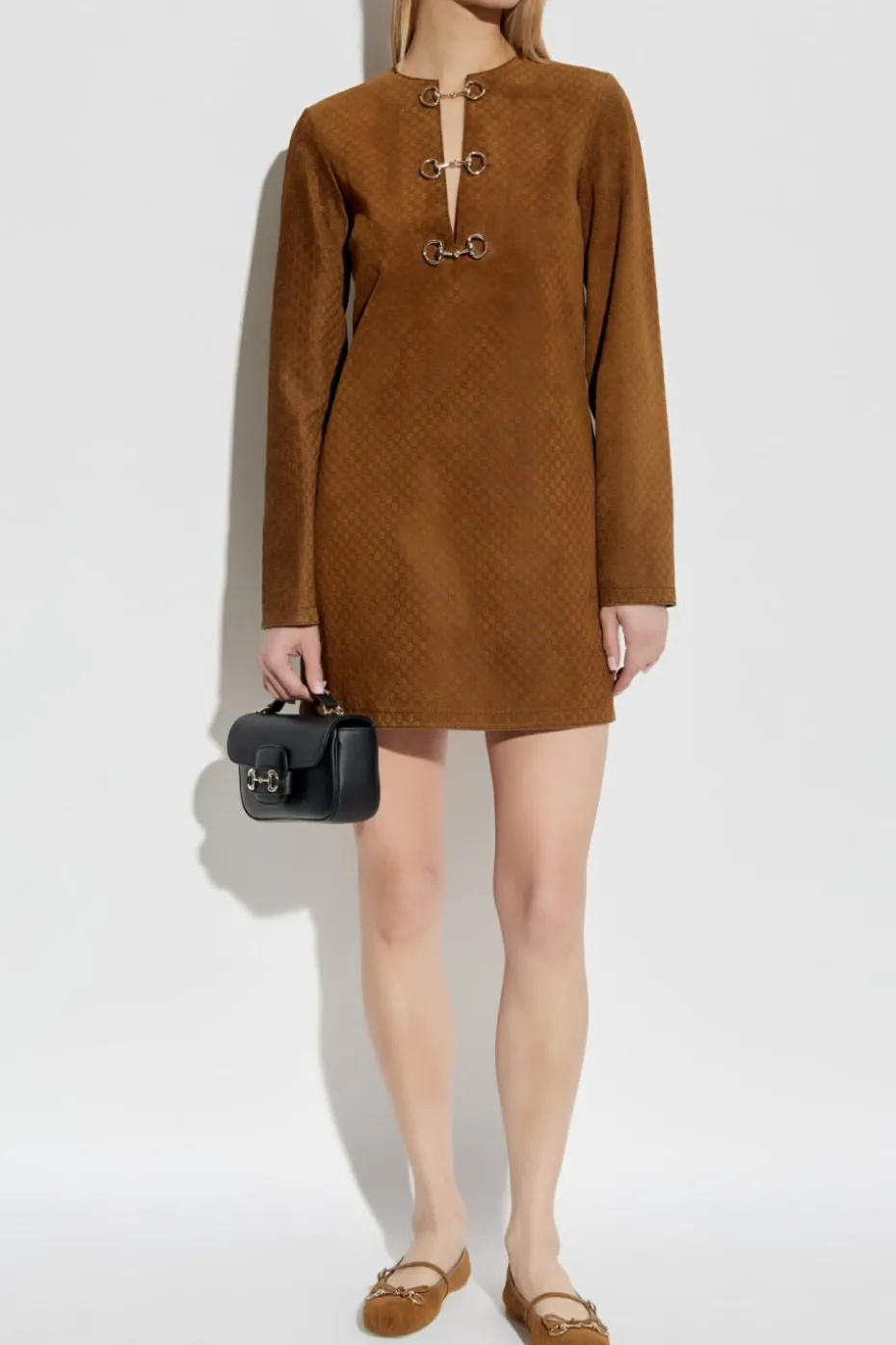 Gucci BROWN Suede dress with GG pattern