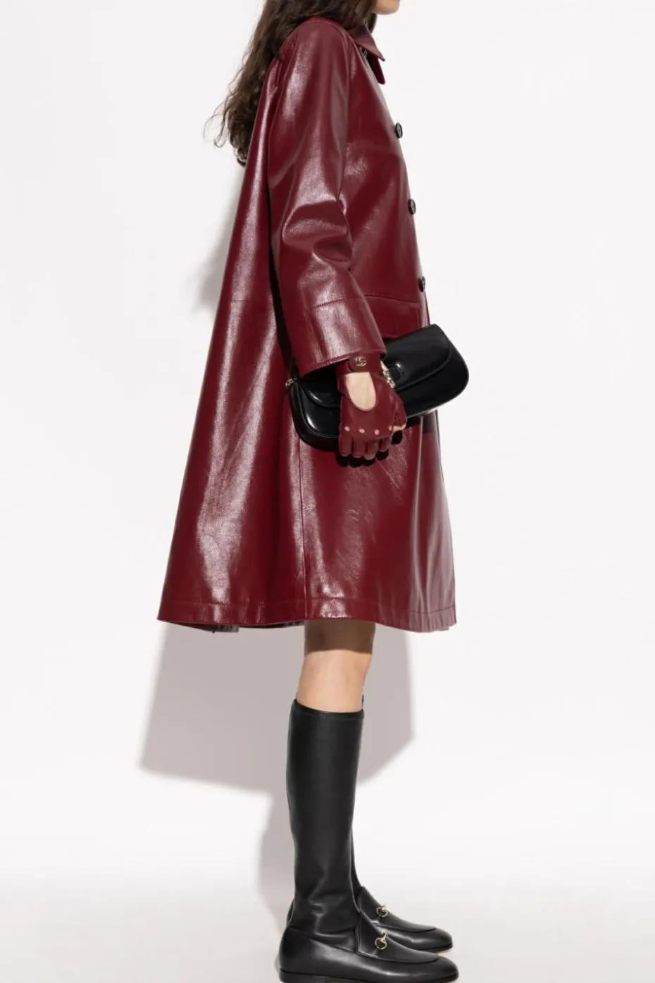Gucci BURGUNDY Leather coat