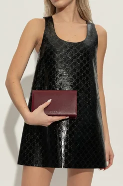 Gucci BURGUNDY Leather wallet with chain