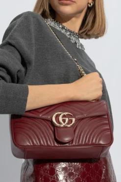 Gucci BURGUNDY Quilted shoulder bag ‘GG Marmont Small’