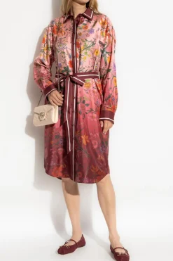 Gucci BURGUNDY Silk dress with floral motif