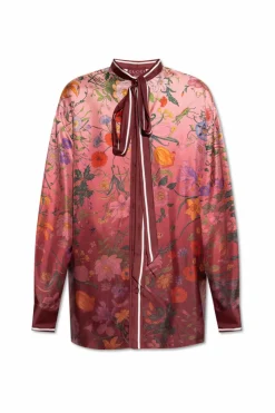 Gucci BURGUNDY Silk shirt with floral motif