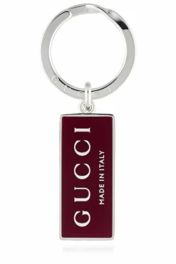 Gucci BURGUNDY Silver keychain with logo