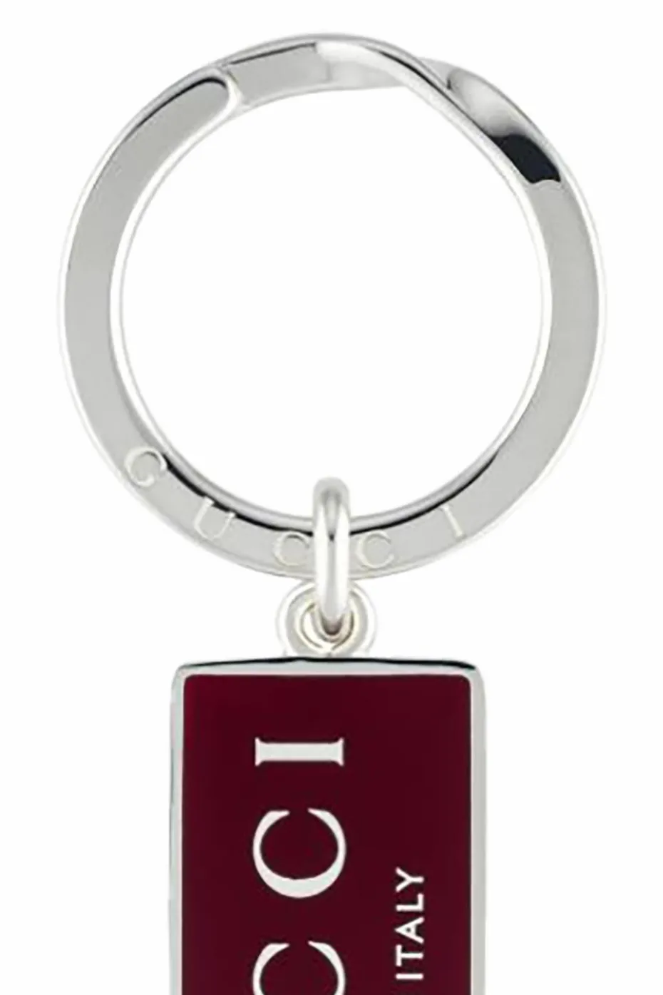 Gucci BURGUNDY Silver keychain with logo