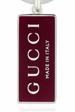 Gucci BURGUNDY Silver keychain with logo