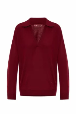 Gucci BURGUNDY Wool sweater with collar