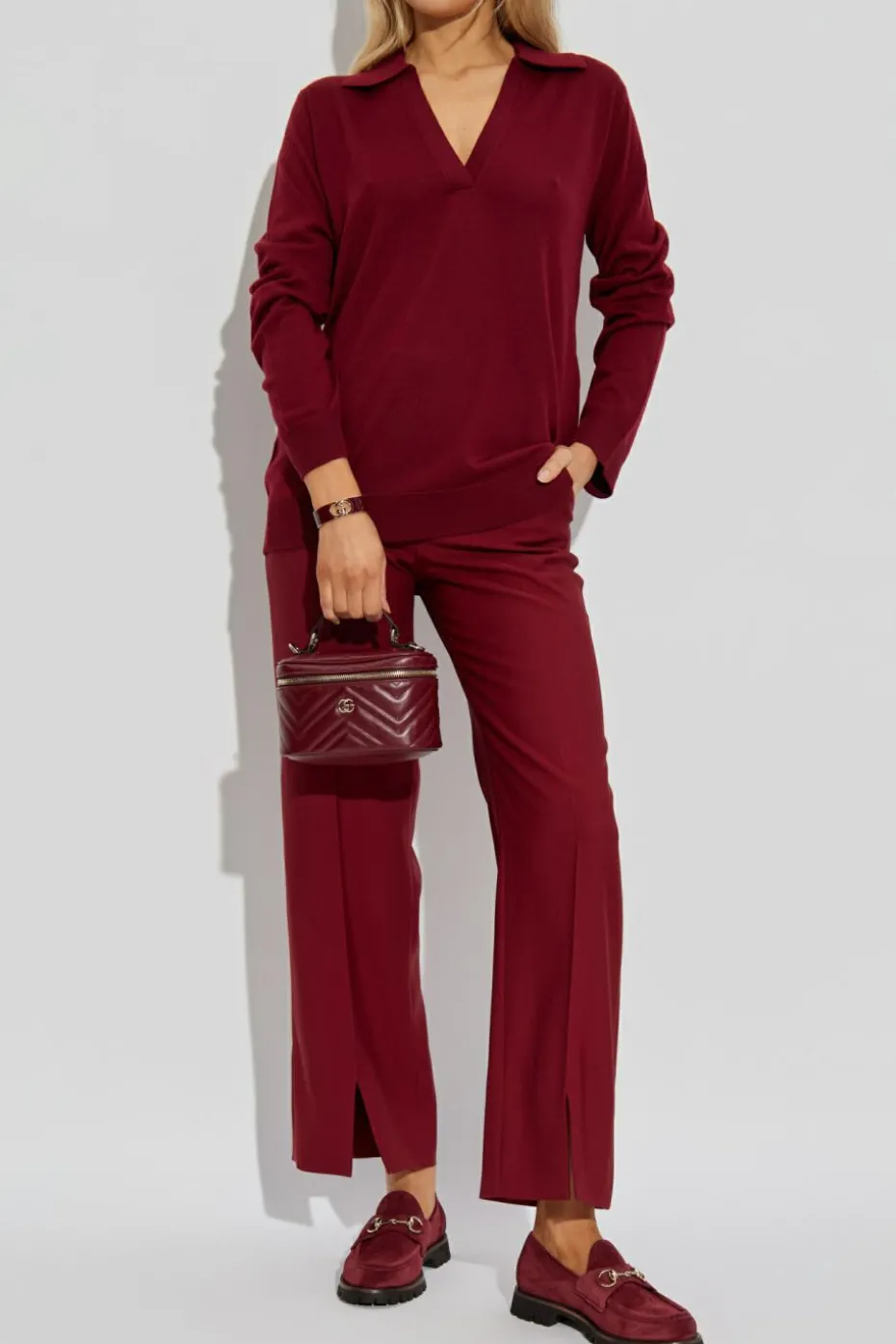 Gucci BURGUNDY Wool sweater with collar