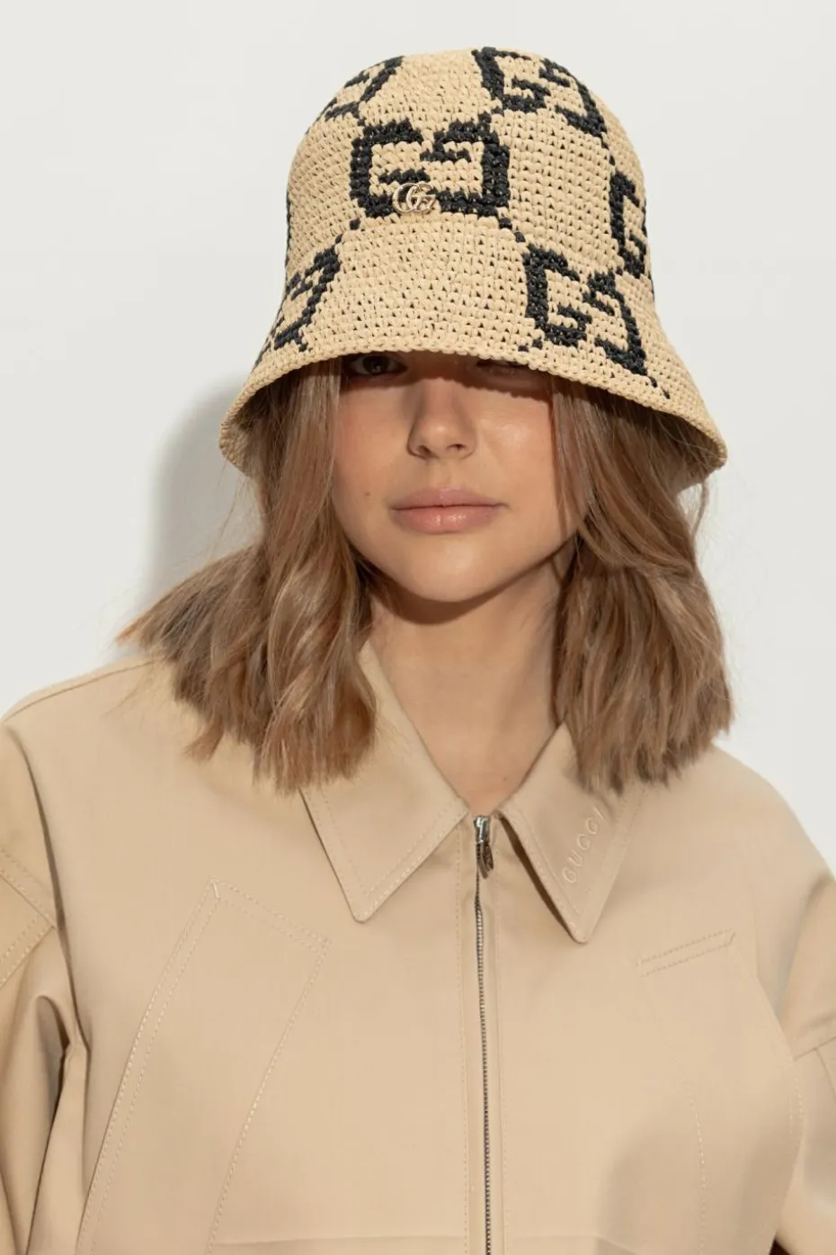 Gucci cream Hat with GG pattern