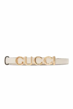 Gucci cream Leather belt with logo