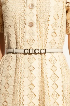 Gucci cream Leather belt with logo