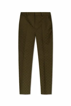 Gucci GREEN Creased trousers with 'GG' pattern