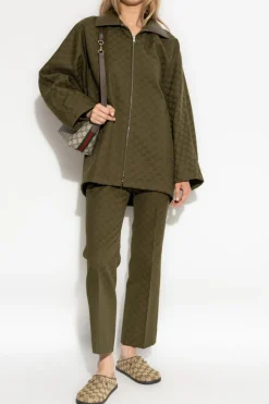 Gucci GREEN Creased trousers with 'GG' pattern
