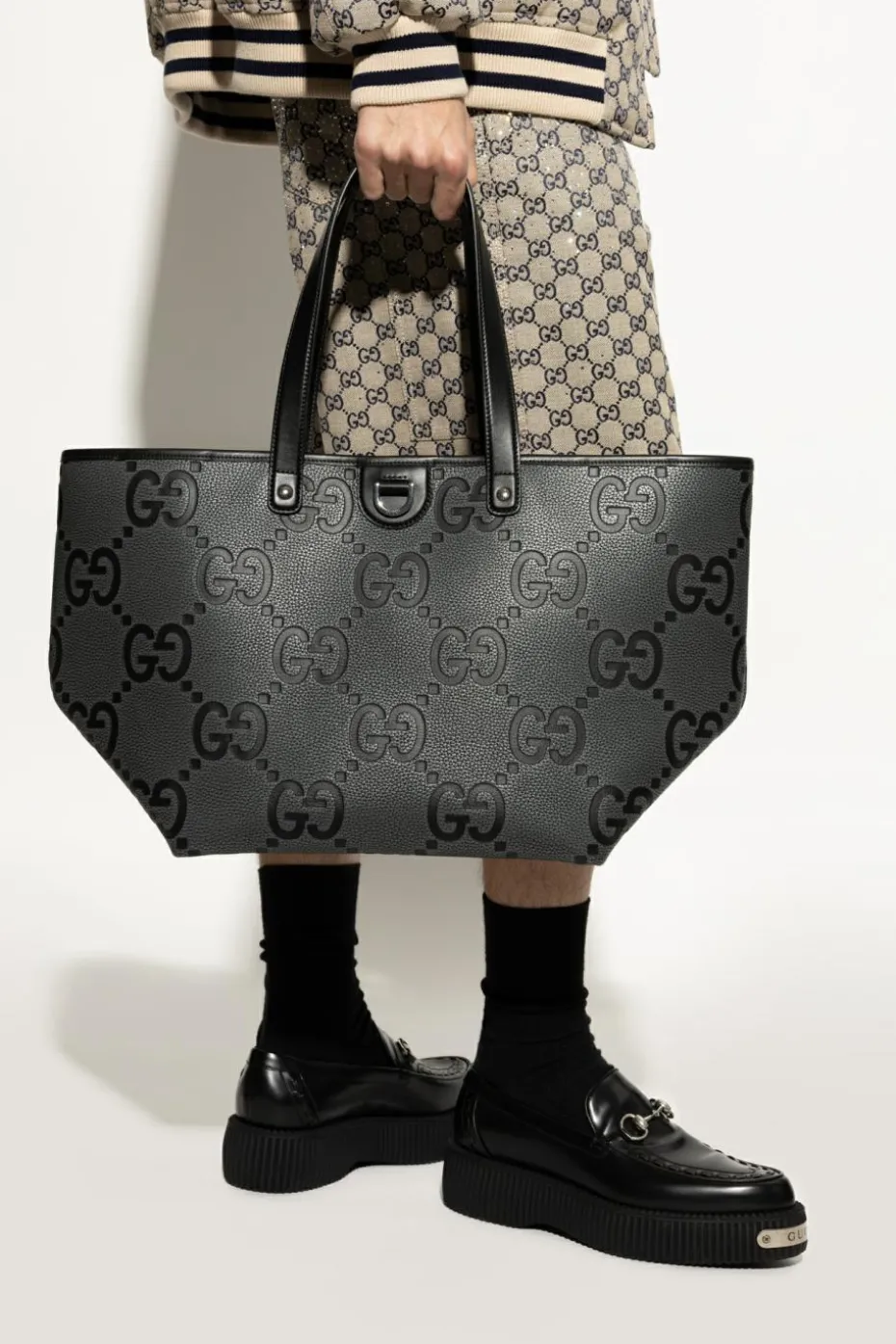 Gucci GREY Bag 'Jumbo GG Medium' type 'shopper'
