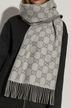 Gucci GREY Cashmere scarf with monogram