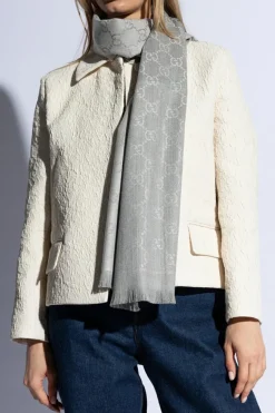 Gucci GREY Patterned wool scarf
