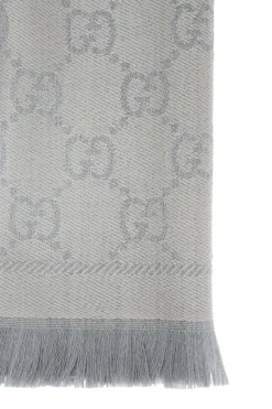 Gucci GREY Patterned wool scarf