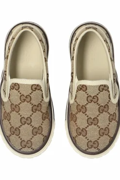 Gucci Kids beige Slip-on shoes with monogram