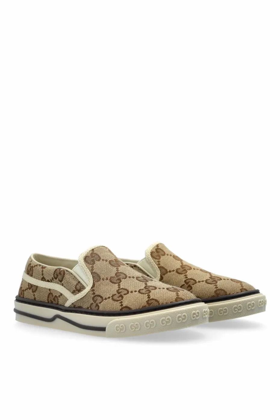 Gucci Kids beige Slip-on shoes with monogram