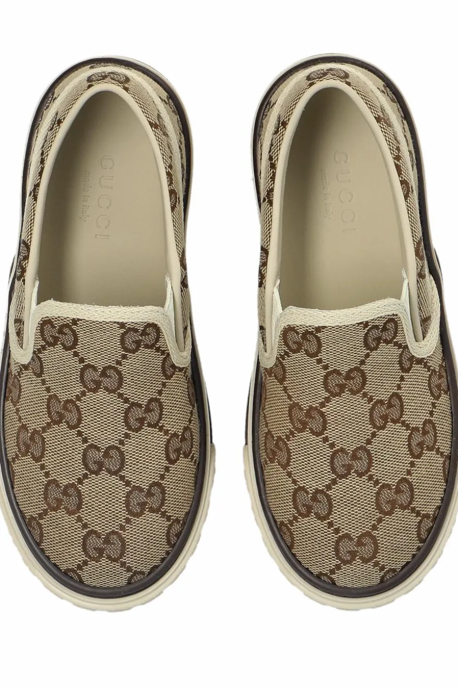 Gucci Kids beige Slip-on shoes with monogram