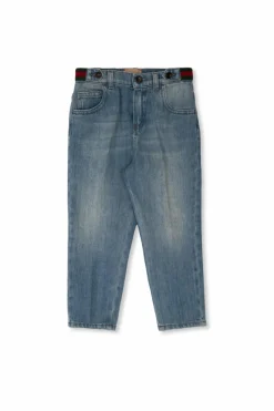 Gucci Kids BLUE Jeans with ‘Web’ stripe