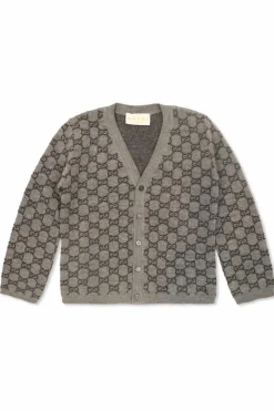 Gucci Kids GREY Wool cardigan with 'GG' pattern