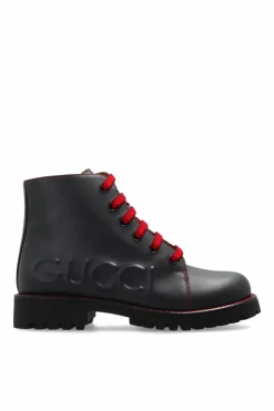 Gucci Kids NAVY BLUE Leather shoes with embossed logo