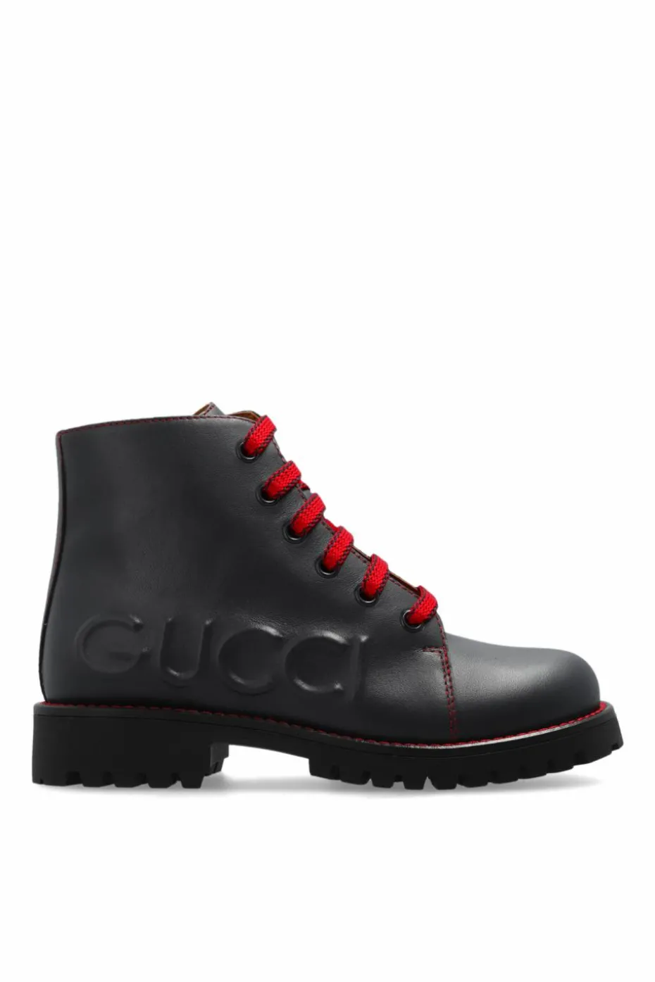 Gucci Kids NAVY BLUE Leather shoes with embossed logo
