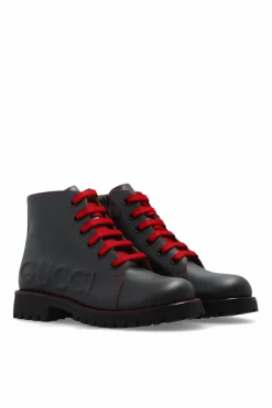 Gucci Kids NAVY BLUE Leather shoes with embossed logo