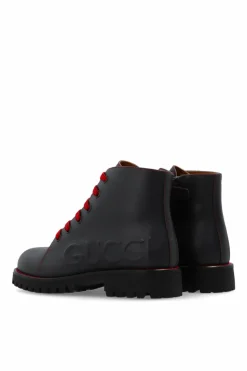 Gucci Kids NAVY BLUE Leather shoes with embossed logo
