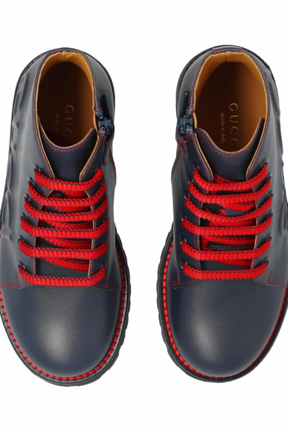 Gucci Kids NAVY BLUE Leather shoes with embossed logo