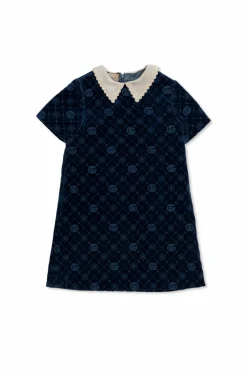 Gucci Kids NAVY BLUE Velvet dress with GG pattern