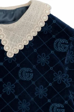 Gucci Kids NAVY BLUE Velvet dress with GG pattern