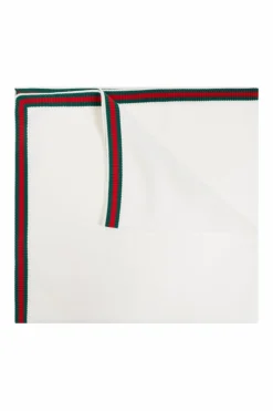 Gucci Kids WHITE Cotton baby blanket with signature Web stripe
