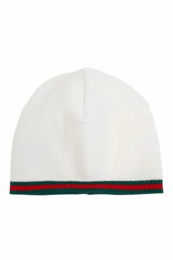 Gucci Kids WHITE Cotton hat with signature Web stripe