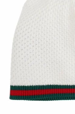 Gucci Kids WHITE Cotton hat with signature Web stripe