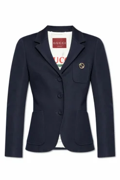 Gucci NAVY BLUE Blazer with a logo-shaped pin