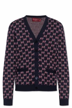 Gucci NAVY BLUE Cardigan with GG pattern