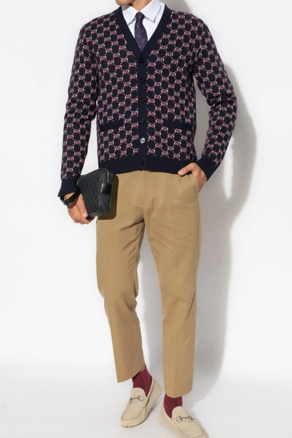 Gucci NAVY BLUE Cardigan with GG pattern