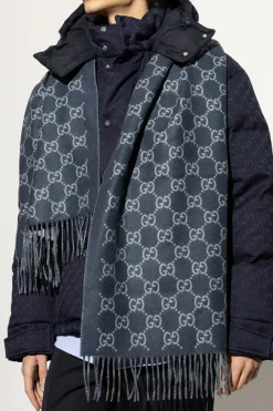 Gucci NAVY BLUE Cashmere scarf with monogram