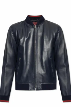 Gucci NAVY BLUE Leather "bomber" jacket
