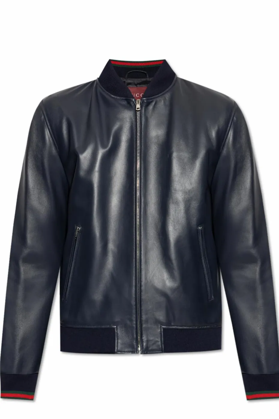 Gucci NAVY BLUE Leather "bomber" jacket