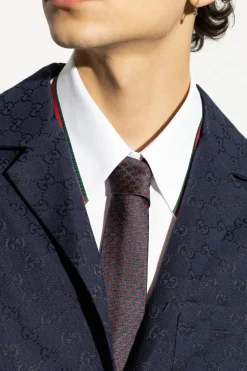 Gucci NAVY BLUE Silk tie with monogram