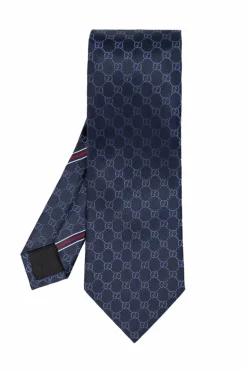 Gucci NAVY BLUE Silk tie with logo