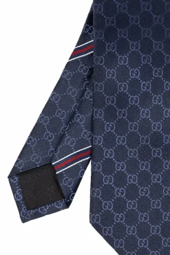 Gucci NAVY BLUE Silk tie with logo