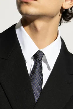 Gucci NAVY BLUE Silk tie with monogram