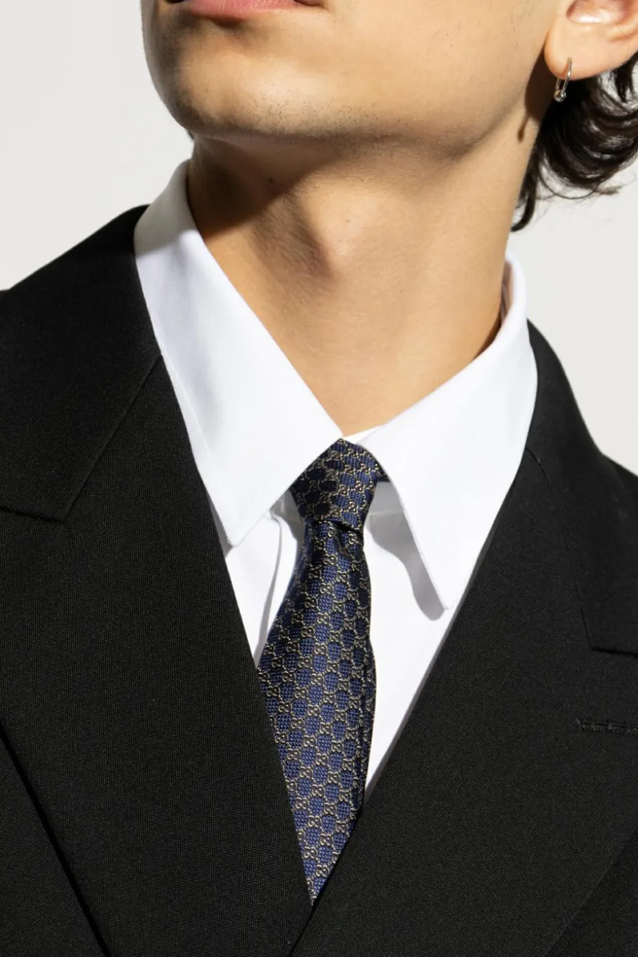 Gucci NAVY BLUE Silk tie with monogram