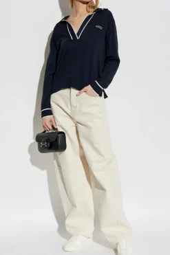 Gucci NAVY BLUE Sweater with embroidered logo