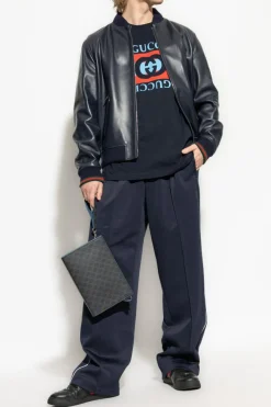 Gucci NAVY BLUE Sweatpants with embossed logo