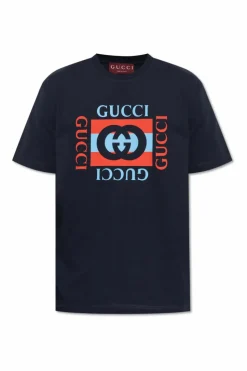 Gucci NAVY BLUE T-shirt with printed logo